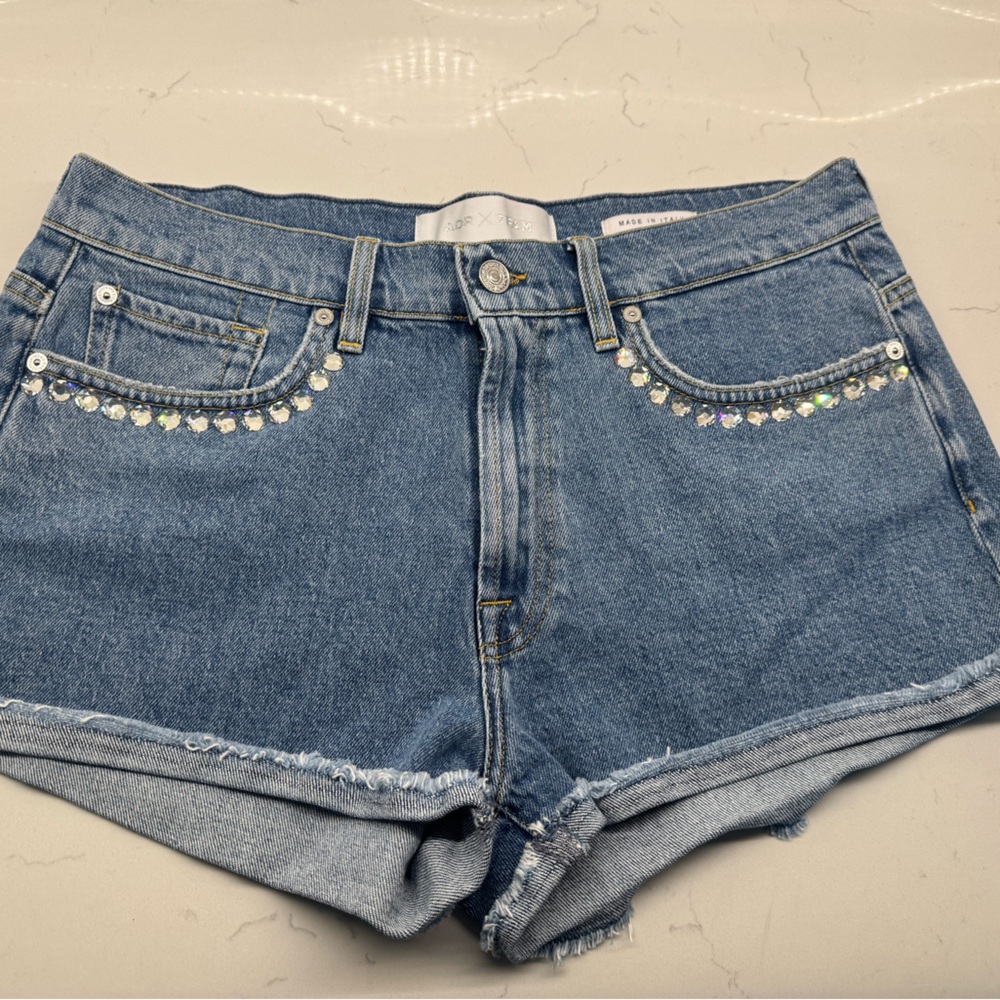 7 For All Mankind Blue Jean Shorts with Crystal Accents ADRx7FAM 31